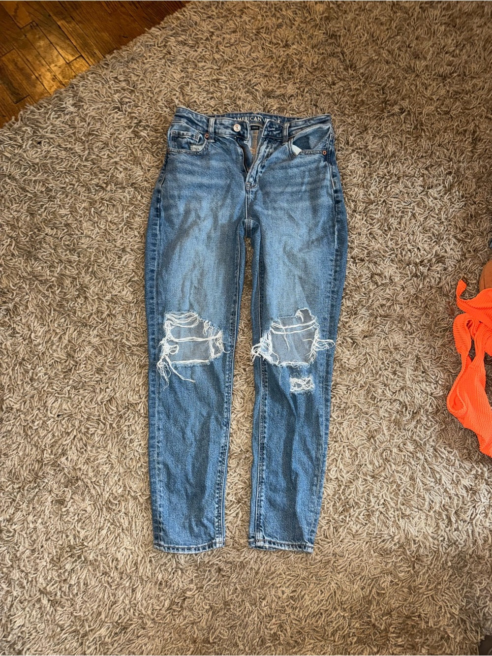 American Eagle Outfitters Distressed Medium Blue Cropped Boyfriend Jeans